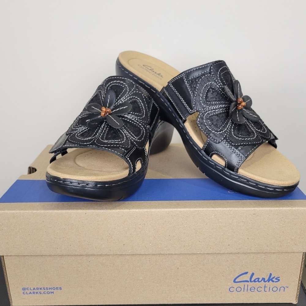 Clarks Merliah 2 Belle Wedge Woman's Sandals Black, Size 11 New With Box